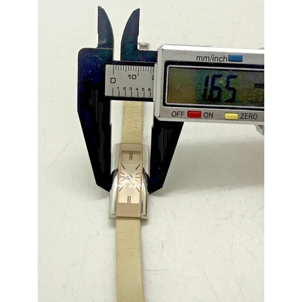 Nautica Women's Watch A07513L Rectangle Slim Beige Leather Band Silver Tone Case